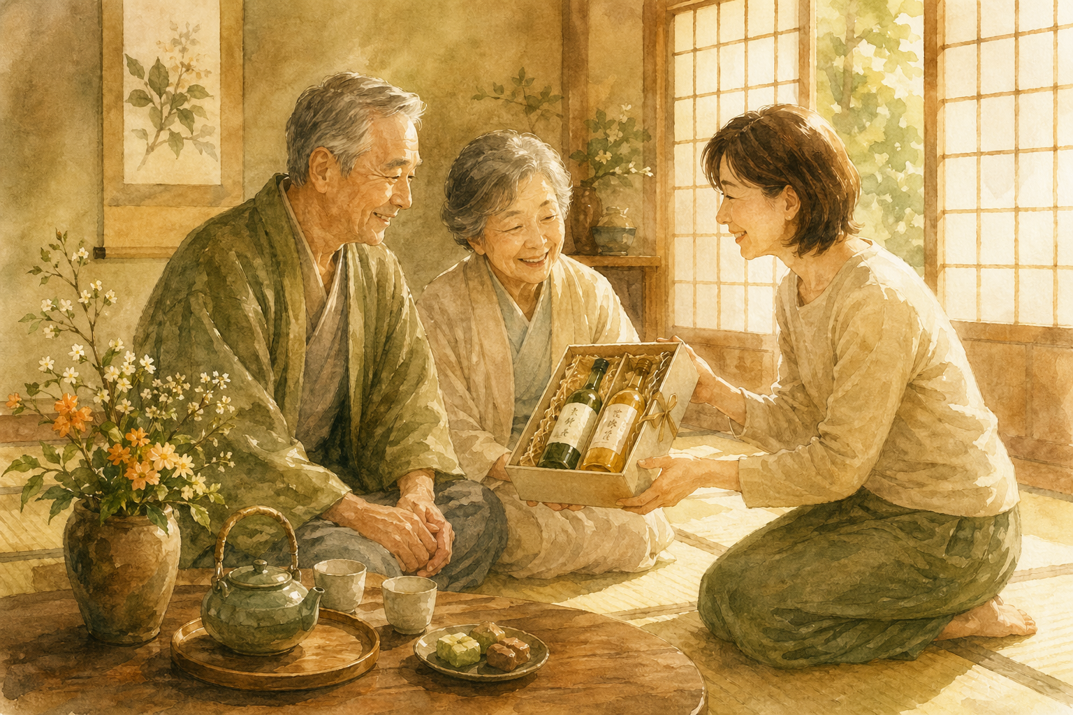 父と母にプレゼントするシーン