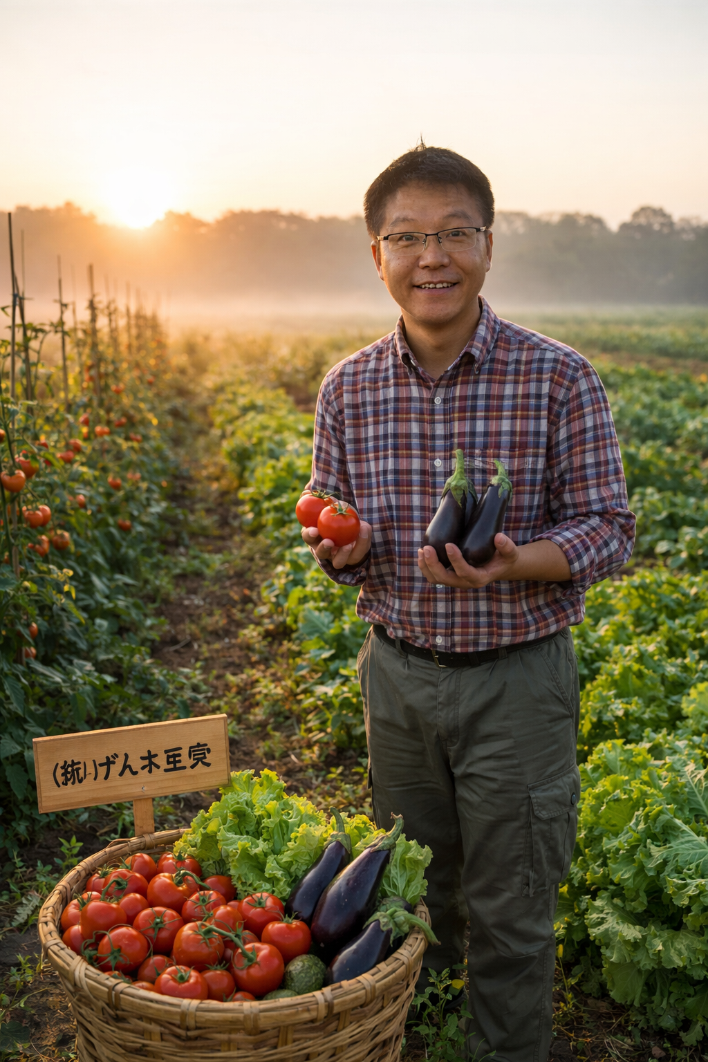 野菜を収穫する菊地代表
